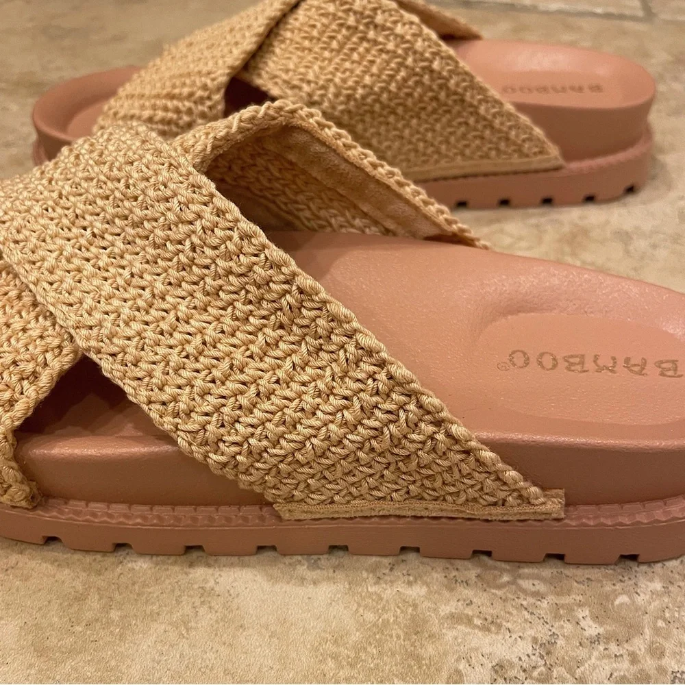 Awaken Natural Flyknit Criss Cross Slide Sandals. - Picture 14 of 16